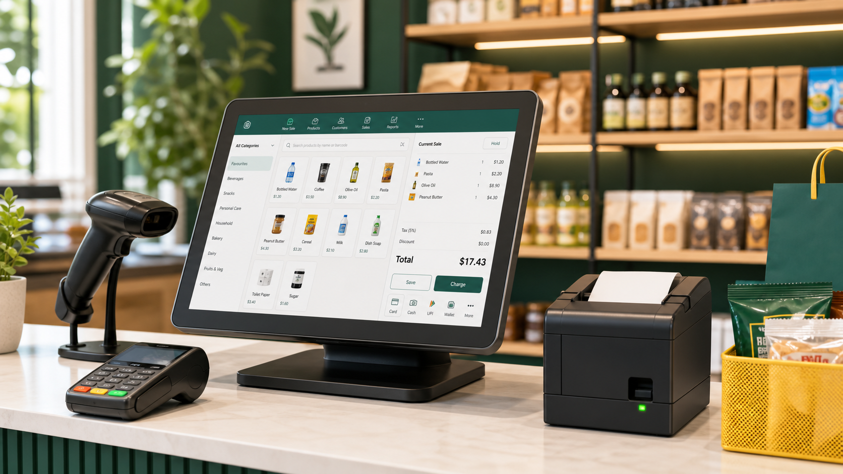 POS counter with billing hardware