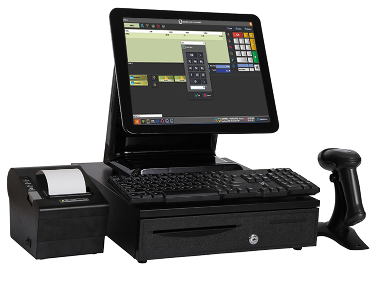 Saleculator POS terminal with printer, scanner, and cash drawer